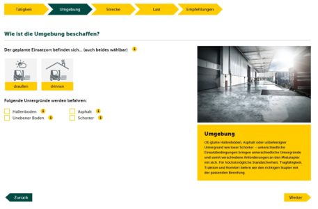 Produktselektor Jungheinrich für Mietstabler