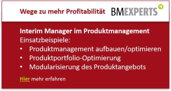 Interim Manager im Produktmanagement Einsatzbeispiele: Produktmanagement aufbauen/optimieren Produktportfolio-Optimierung Modularisierung des Produktangebots
